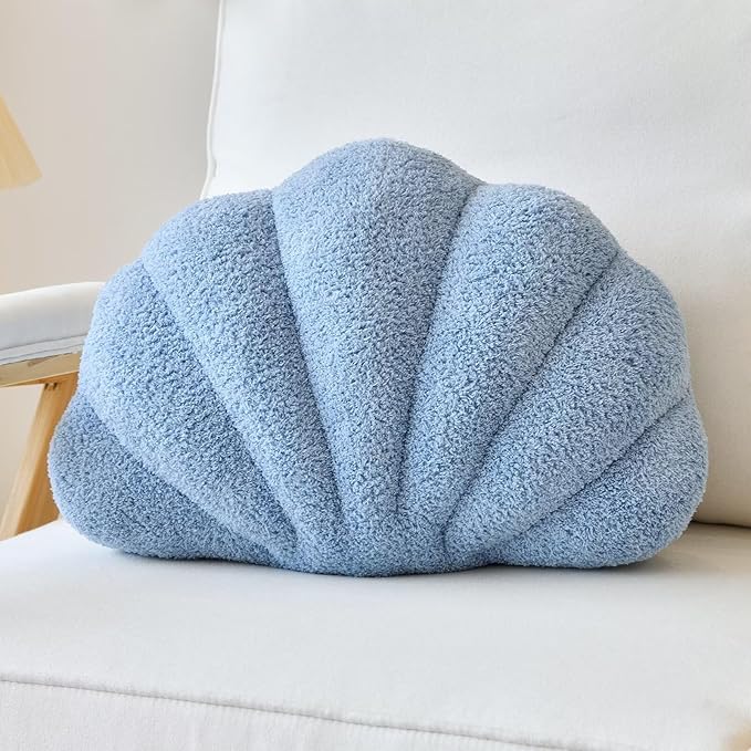 Lfsaaj Seashell Throw Pillows, Shell Shaped Throw Pillows, 18 Inch Soft Home Decorative Pillow Plush Cushion for Bed Couch Living Sofa Room Decor Accent Throw Pillow (Dusty Blue 18Inch)