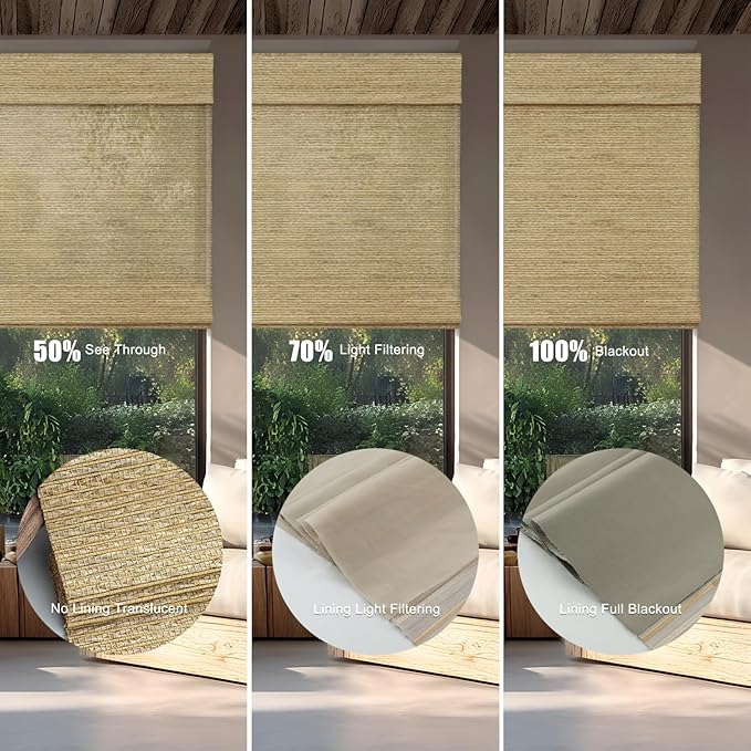 Motorized Bamboo Roman Shades, Motorized Blinds with Remote Compatible with Homekit, Alexa GoogleHome, Smart Wood Woven Shades for Indoor Windows, Customize, Savanna Weave