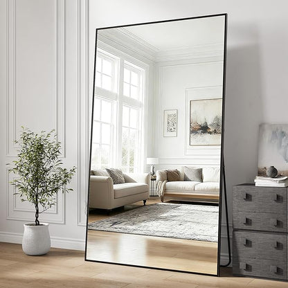 Full Length Mirror, 76"x34" Large Floor Mirror with Stand, Tall Full Body Mirrors for Bedroom, Hanging Mounted for Living Room Cloakroom, Aluminum Alloy Frame, Black