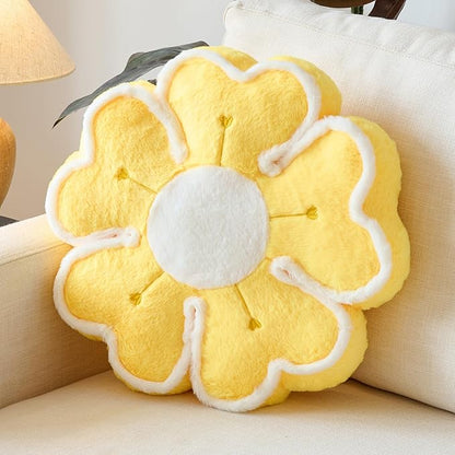 Flower Shaped Decorative Throw Pillow Cushion for Bed Couch, Cute Flower Plush Throw Pillows Home Decor Floor Pillow Seating Cushions (Yellow, 17.7 Inches)