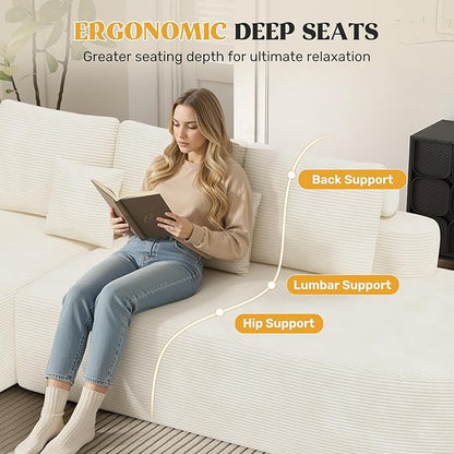 112" Modern Curved Cloud Couch, Boneless Couches for Living Room with Deep Seat, Memory Foam Compressed Modular Sectional Sofa, No Assembly Required,Beige 1 PCS