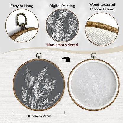 TLESKE Boho Vintage Botanical Round Wall Art Decor Framed 10x10, Wildflower Floral Canvas Wall Art Prints Artwork, Rustic Wall Hanging Room Door Decor Decorations for Bedroom Living Room