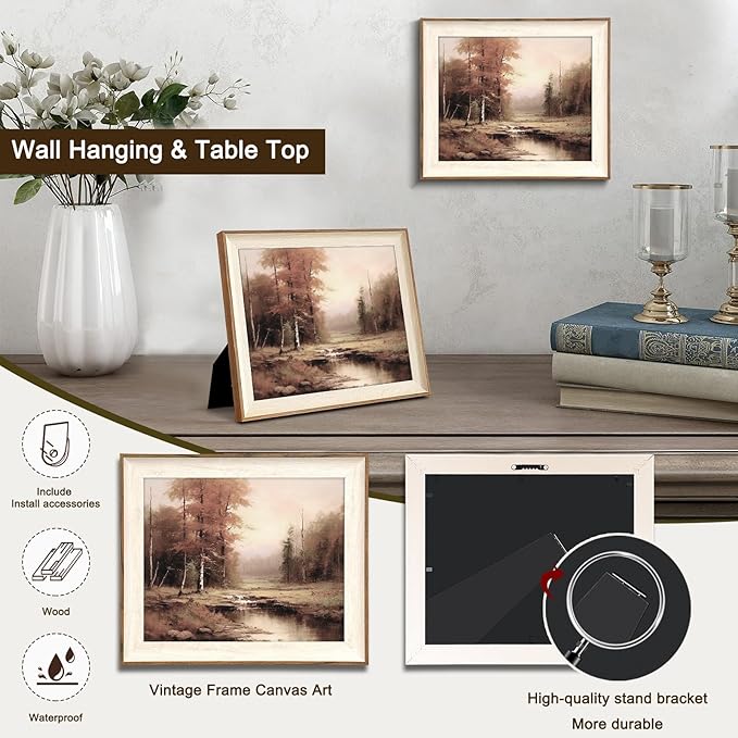Uniro Vintage Framed Wall Art, Moody Fall Landscape Countryside Oil Painting, Rustic Autumn Farmhouse Wall Decor Canvas Prints Artwork with Antique Frame, Victorian Wall Picture Decor for Gallery Living Room - 10"x12"