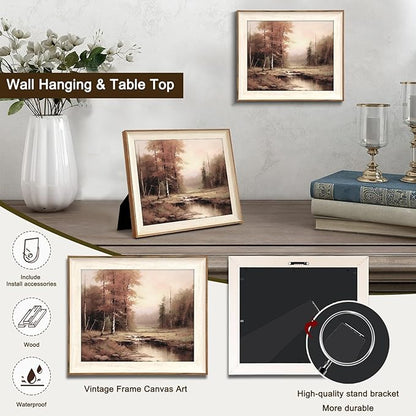 Uniro Vintage Framed Wall Art, Moody Fall Landscape Countryside Oil Painting, Rustic Autumn Farmhouse Wall Decor Canvas Prints Artwork with Antique Frame, Victorian Wall Picture Decor for Gallery Living Room - 10"x12"