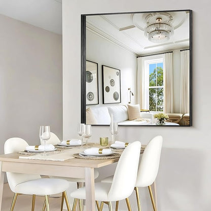CIRCUMI Black Bathroom Mirror, 42"x42" Rectangular Mirror with Deep Metal Frame, Brushed Finish, Tempered Glass, Mirror for Wall, Oversink, Bedroom, Installed Vertically/Horizontally, Crystal-Clear