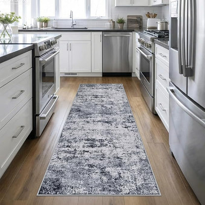 Washable Area Rug 3x10 Entryway Rug: Washable Modern Abstract Soft Thin Rug Indoor Floor No Slip Stain Resistant Carpet for Bedroom Dining Room Farmhouse Nursery Home Office - Grey