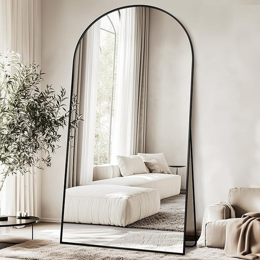 Antok Oversized Full Length Mirror with Stand, 83"x44" Arched Floor Mirror, Aluminum Frame, Wall Mounted/Leaning/Free Standing, Large Body Mirror for Bedroom Living Room Entryway Dressing Room,Black