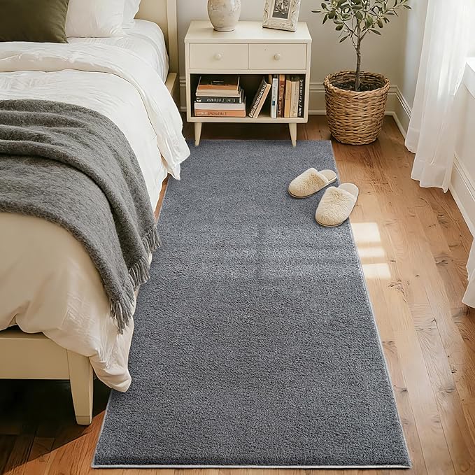 FinRèc 2x8 Washable Runner Rugs for Kitchen Hallway Bedroom, Low Pile Thin Rug Solid Color, Non-Slip Carpet Indoor for Home Decor (Pure Dark Grey)