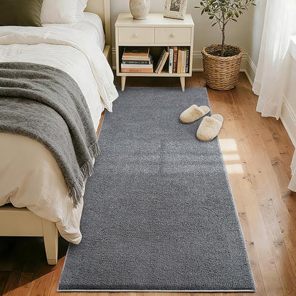 FinRèc 2x8 Washable Runner Rugs for Kitchen Hallway Bedroom, Low Pile Thin Rug Solid Color, Non-Slip Carpet Indoor for Home Decor (Pure Dark Grey)