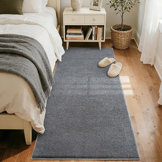 FinRèc 2x8 Washable Runner Rugs for Kitchen Hallway Bedroom, Low Pile Thin Rug Solid Color, Non-Slip Carpet Indoor for Home Decor (Pure Dark Grey)