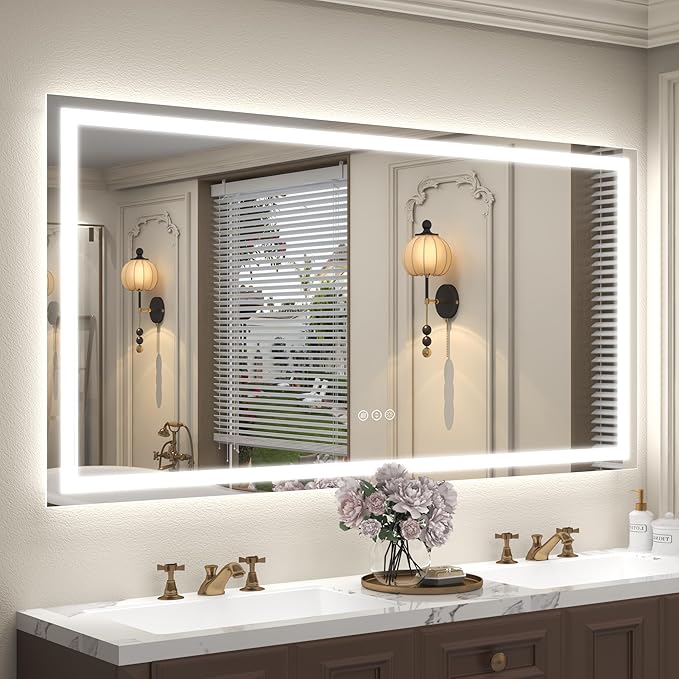 72x36 LED Bathroom Mirror for Wall, Dimmable Lighted Mirror for Wall, Large Illuminated Vanity Mirror with Lights, Anti-Fog, Dimmable, Memory, ETL Lighted (Front lit and Backlit)