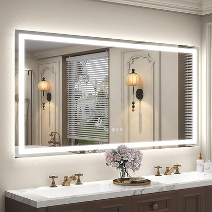 72x36 LED Bathroom Mirror for Wall, Dimmable Lighted Mirror for Wall, Large Illuminated Vanity Mirror with Lights, Anti-Fog, Dimmable, Memory, ETL Lighted (Front lit and Backlit)