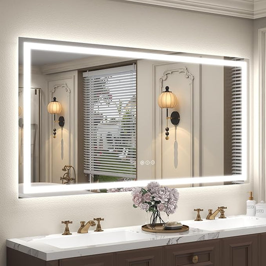 72x36 LED Bathroom Mirror for Wall, Dimmable Lighted Mirror for Wall, Large Illuminated Vanity Mirror with Lights, Anti-Fog, Dimmable, Memory, ETL Lighted (Front lit and Backlit)