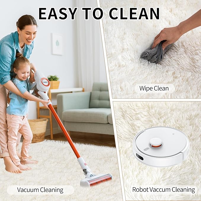 Area Rug for Living Room 6x9, Ultra Soft Shaggy Area Rugs for Bedroom, Upgrade Non-Slip Plush Fuzzy Carpet for Bedroom Girls Boys Room Home Nursery Teens Modern Indoor Home Dorm Decor, Cream White