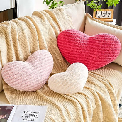 XVTRU Dusty Pink Heart Pillows, 19.6" Cute Heart Decorative Pillow, Stripe Heart Shaped Plush Throw Pillows for Bed