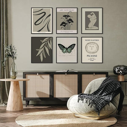 Habseligkeit Green Butterfly Wall Art Prints, Vintage Room Decor, Posters for Girls Room Aesthtic, Girls Dorm Wall Decor Unframed 8x10in Set of 6