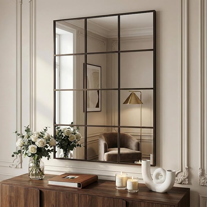 Suidia Wall Mirror, 36" x 48" Window Decorative Mirrors, Metal Framed Wall Decor Wall-Mounted Mirrors for Bedroom, Living Room, Entryway, Bronze