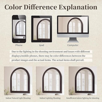 Tanmicoshomy Dark Brown Framed Arched Bathroom Mirror 30x36 Inch, Wall Mirrors with Tempered Glass for Living Room, Bedroom or Entryway