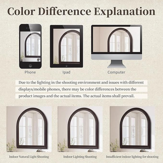Tanmicoshomy Dark Brown Framed Arched Bathroom Mirror 30x36 Inch, Wall Mirrors with Tempered Glass for Living Room, Bedroom or Entryway
