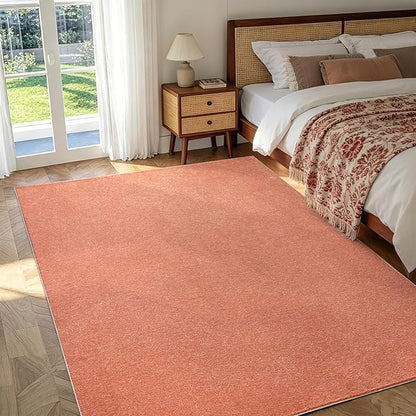 FinRèc 4x6 Washable Area Rugs for Bedroom Living Room, Low Pile Thin Rug Solid Color, Non-Slip Carpet Indoor for Home Decor (Orange/White)