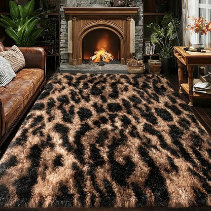 qulint Leopard Rug for Bedroom, 4x6 Fluffy Cheetah Rug for Living Room, Shaggy Fuzzy Animal Carpet Plush Alfombras para Salas Modernas for Nursery Dorm Room Home Decor (4ft x 6ft, Leopard)