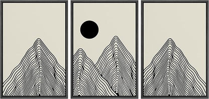 SIGNLEADER Framed Canvas Print Wall Art Set Geometric Mountain Range Sun Landscape Nature Wilderness Illustrations Modern Art Minimalism Decorative for Living Room, Bedroom, Office - 16"x24"x3 BLACK