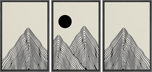 SIGNLEADER Framed Canvas Print Wall Art Set Geometric Mountain Range Sun Landscape Nature Wilderness Illustrations Modern Art Minimalism Decorative for Living Room, Bedroom, Office - 16"x24"x3 BLACK