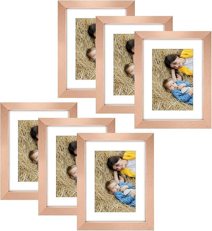 Golden State Art, 6x8 Picture Frame Set of 6 - Matted to 4x6 Photo - Engineered Wood Gallery Frame Set - Wall Mounting or Tabletop Display (Rose Gold,6 Pack)