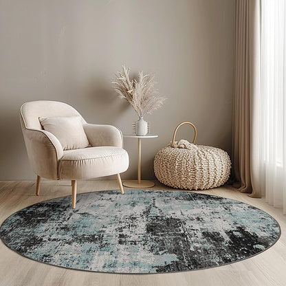RELEANY Washable Area Rugs 8ft Non-Slip Modern Abstract Soft for Living Room Entryway Bedroom Nursery, Print Pattern, Blue Black Teal