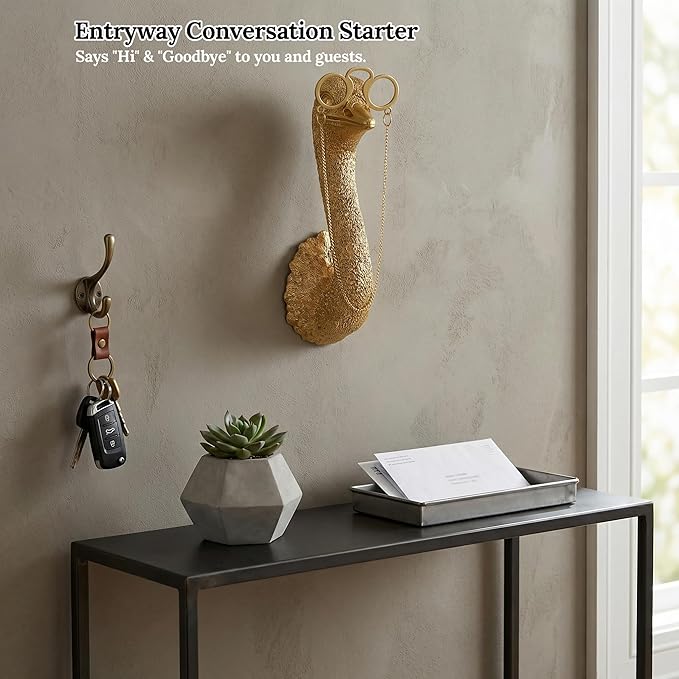 Juedawyal Gold Ostrich Animal Head Wall Decor Sculpture, Resin Animal Heads for Wall, Vintage Wall Sculpture for Men Women Living Room Hallway Staircase Home Office