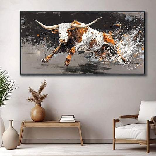 Highland Cow Wall Art - Farmhouse Cow Pictures Wall Decor - Rustic Canvas Country Wall Decor - Large Pictures for Living Room -Framed Artwork for Walls 24×48IN