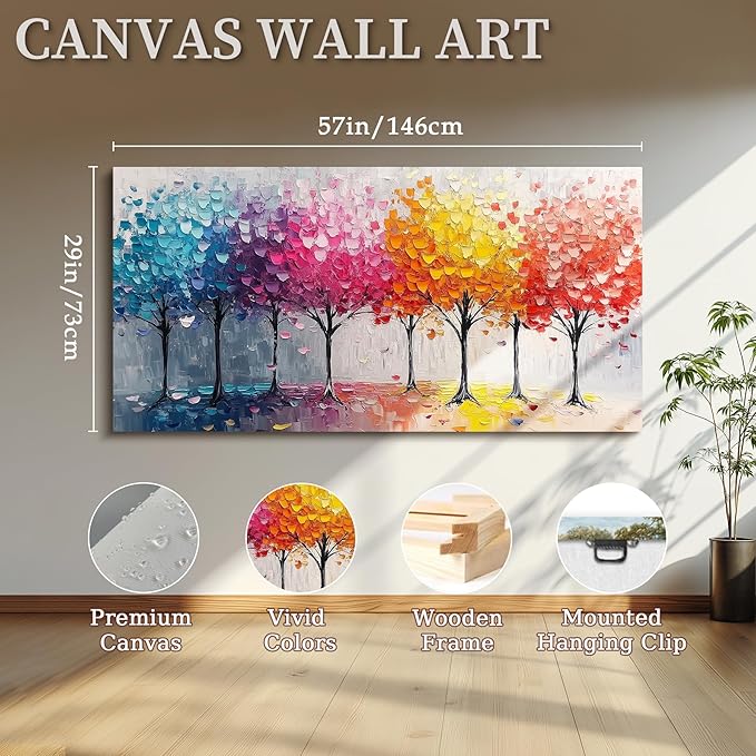 crmotu Colorful Forest Large Wall Art, Trees Nature-Inspired Abstract Art Prints, Contemporary Art Landscape Canvas Pictures, Bright Paintings Wall Decor Living Room Bedroom Home Office 29x57 Inch