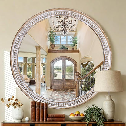 HOITUZYUS 36 Inch Round Wall Mirror for Bathroom Over Sink, Rustic Farmhouse Wooden Framed Circle Vanity Mirrors for Wall Decor, Bedroom, Entryway, Living Room