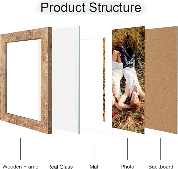 iRahmen 7x10 Picture Frame - High Definition Real Glass Wooden Photo Frames for Tabletop Display and Wall Mounting (Rustic Brown, Set of 2)