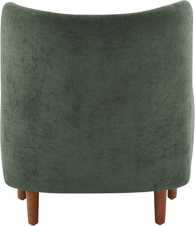 Christopher Knight Home Dolly Velvet Wingback Club Chair, Bedroom Comfy Reading Chair, Low Profile Accent Chair, Solid Wood Frame, Olive Green+Teak