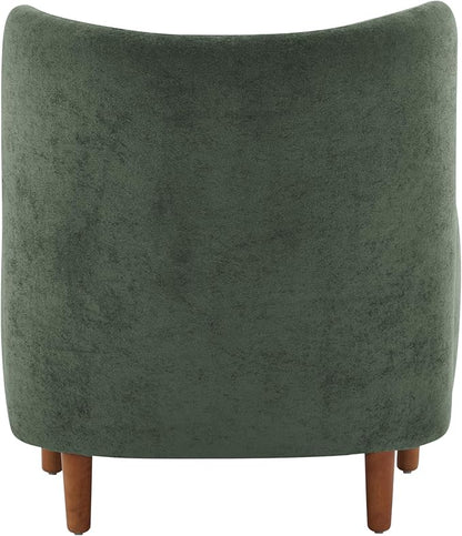 Christopher Knight Home Dolly Velvet Wingback Club Chair, Bedroom Comfy Reading Chair, Low Profile Accent Chair, Solid Wood Frame, Olive Green+Teak