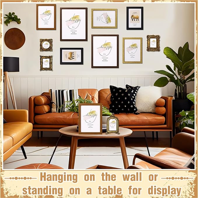Novabright 12 Pcs Vintage Picture Frames Resin Gallery Wall Frame Set with Trace Less Nails Suit Hanging Elegant Classical Decorations for Christmas Hotel Home Wedding Decoration(Minimalist Style)