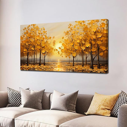 TYTAUPT Tree Wall Art For Living Room Yellow Wall Decor For Bedroom Home Office Dining Room Decor 20 x 40 Inch