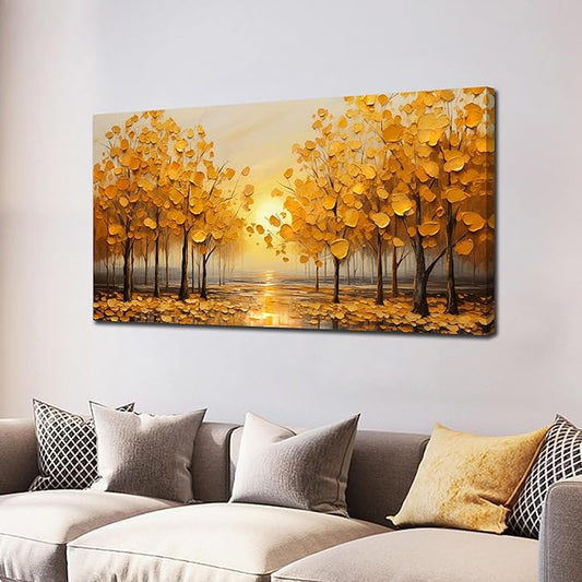 TYTAUPT Tree Wall Art For Living Room Yellow Wall Decor For Bedroom Home Office Dining Room Decor 20 x 40 Inch