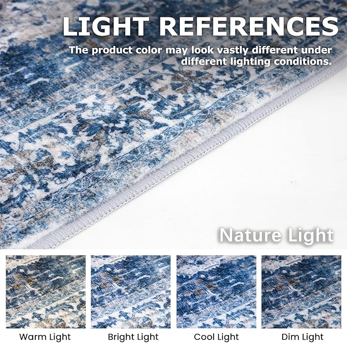 KOZYFLY Runners for Hallways 2.6x20 Ft Extra Long Washable Kitchen Thin Runner Rug Boho Runner Rug for Entryway Indoor Blue Printed Oriental Faux Wool Stair Floor Carpet Runner for Stair Kitchen Hall