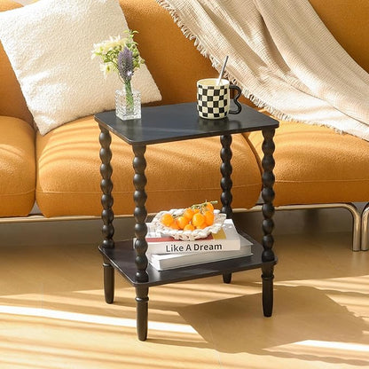 Fultyle Black Side Table, Small End Table with 2-Tier Shelf, Vintage Night Stand with Storage for Bedroom Living Room, Small Spaces (Black)