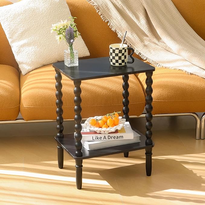 Fultyle End Tables Set of 2, Small Side Table with Storage Shelf, Nightstands for Bedroom Set of 2 for Living Room, Office and Small Spaces (Black)