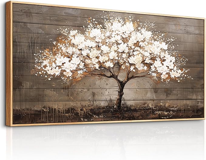 Wapluam Large Framed Wall Art,Tree Of Life Wall Art,Neutral Abstract Canvas Painting Art Prints,Wall Decor For Living Room,Modern Rustic Pictures For Bedroom Bathroom Dining Room Office Decorations