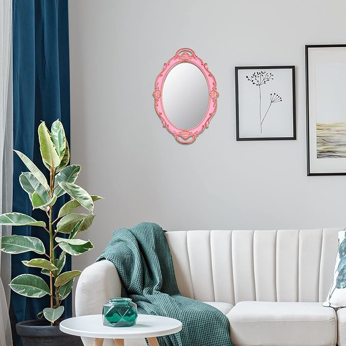 YCHMIR Vintage Small Mirror 14.5 x 10 inch Oval Pink Wall Mirror