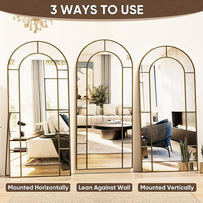 Antok 71" x 28" Full Length Mirror, Floor Mirror Arched Window Decorative Mirror, Metal Framed Decor Farmhouse Floor Mirrors Art Pane Mirrors Wall Decor for Bedroom, Living Room, Entryway Bronze