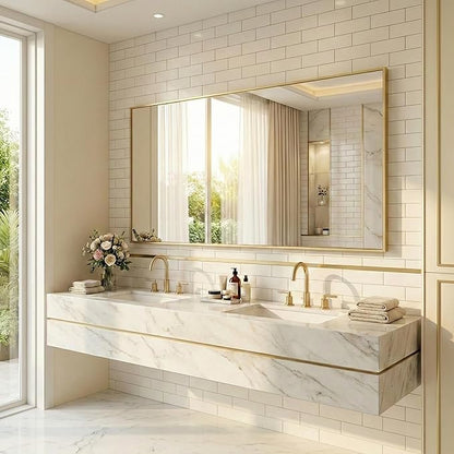 30" x 55" Gold Wall Mirror for Bathroom, 55" x 30" Full Length Accent Mirror, Metal Framed Vertical Decor for Bedroom & Double Vanity