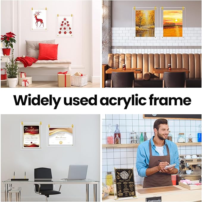 Thyle 8 Pcs Acrylic Photo Frame 8.5 x 11'' Clear Floating Picture Frame Certificate Document Poster Award Diploma Display Tabletop or Hanging Wall Mount for Back to School Teacher Student Gift(Gold)