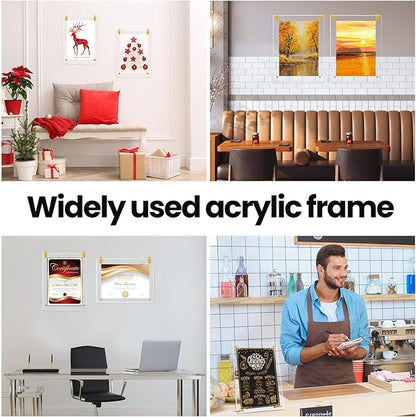 Thyle 8 Pcs Acrylic Photo Frame 8.5 x 11'' Clear Floating Picture Frame Certificate Document Poster Award Diploma Display Tabletop or Hanging Wall Mount for Back to School Teacher Student Gift(Gold)