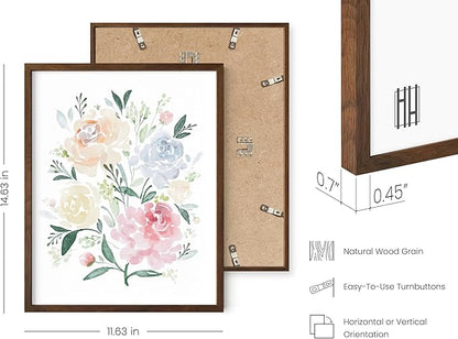 HAUS AND HUES Botanical Prints - Set of 4 Floral Wall Decor, Botanical Flower Pictures (Walnut Frame, 11x14)