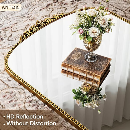 Antok Floor Mirror, 71"×32" Vintage Full Length Mirror Carved Full Body Mirror with Stand, Hanging Mounted for Bedroom Living Room Cloakroom,Gold,Luxury Style